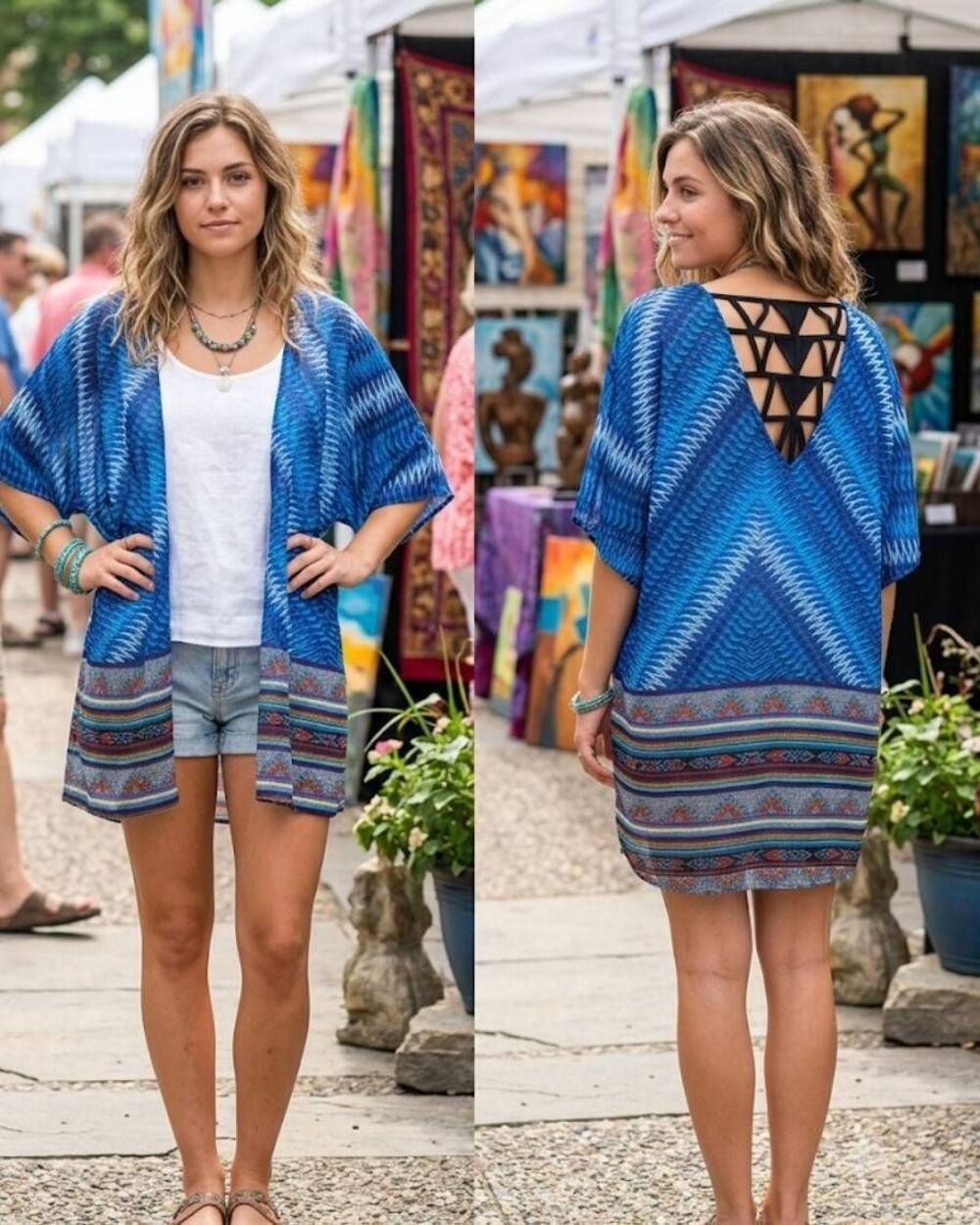 Cato Kimono Swim Cover Blues Sz L